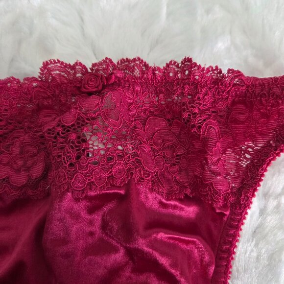 Victoria Secret Fuchsia Satin Lace Thong Women's Medium Vintage 1997 - Picture 2 of 5